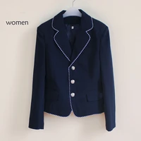 solid blue trim cosplay high school suit jacket slim jd dk men and women blue school uniforms