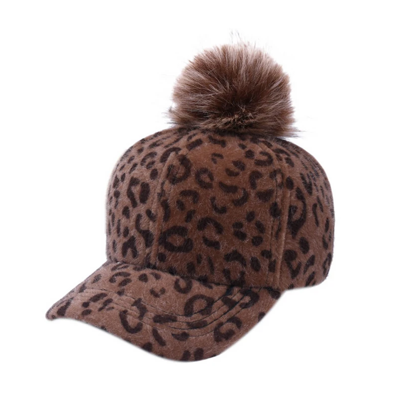 

2018 Children Hip Hop Baseball Cap Wool Leopard Hairball Kids Winter Hat Boys Girls Snapback Caps Parent-Child Caps
