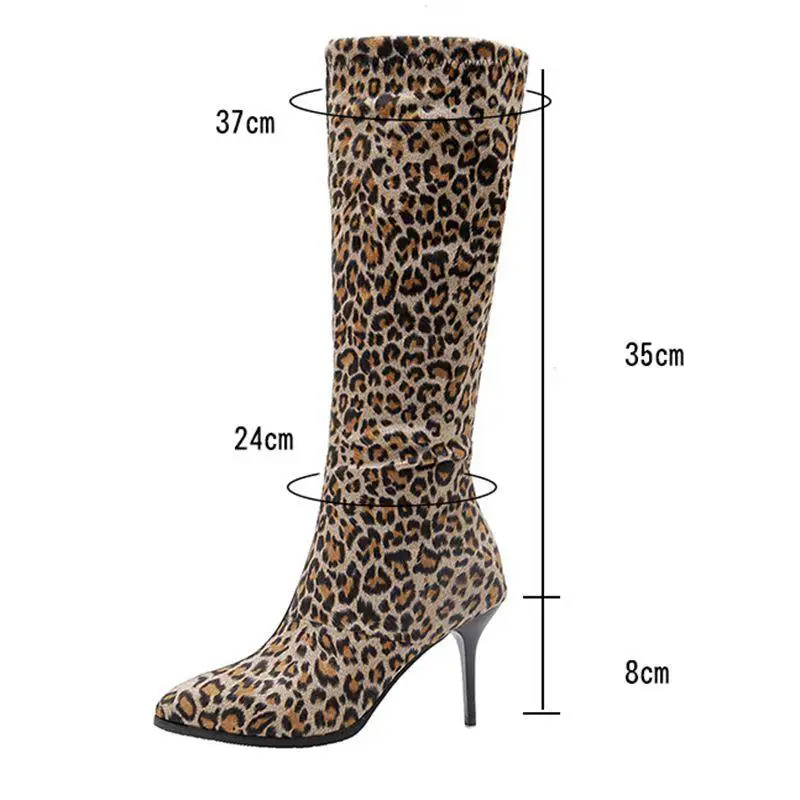 ASILETO/зимние сапоги до колена Замшевые на молнии с острым носком и леопардовым