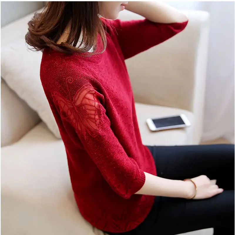 2018 Summer Women Tops New Style Fashion O-Neck Pullover Causual S-2XL Female Knitwear 7 Sleeve Bottoming Lace NZYD385 | Женская одежда