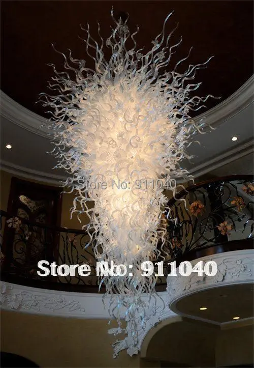 

High quality elegant long white art glass chandelier