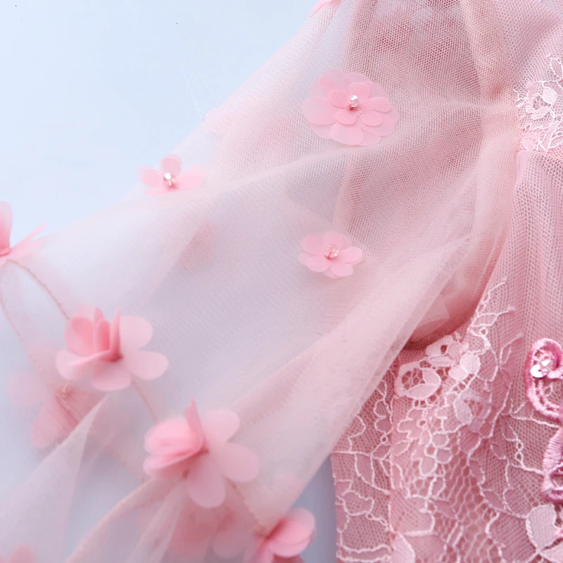 SSYFashion/Новинка; милое розовое кружевное вечернее платье с цветами; платье для невесты, банкета, с рукавами-бабочками, с аппликацией, длиной до пола; вечерние платья для выпускного вечера