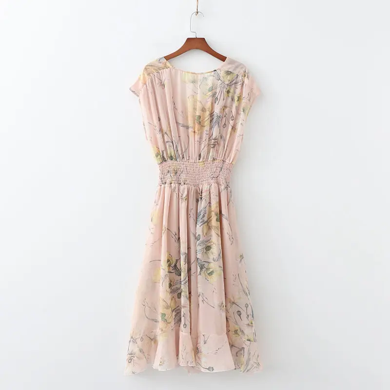 Women Chiffon Dresses Summer 2019 New Arrival Boho People Floral Prints Pattern Empire Elastic Waist Female Sleeveless Dress | Женская