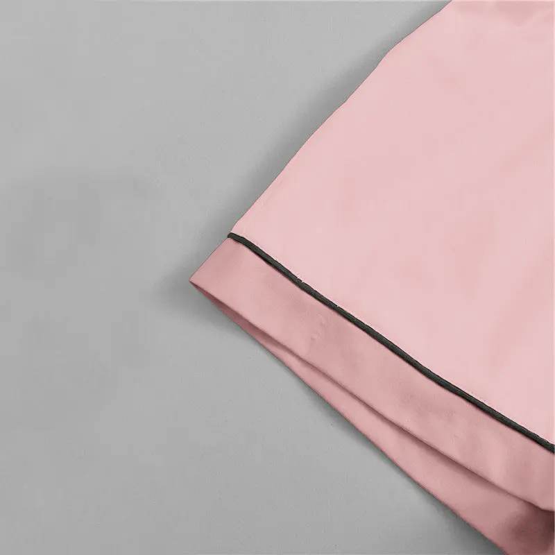 SHEIN Комплект Пижамы С Контрастной Отделкой, Пижамный Набор, Рубашка И Шорты, Розовая Пижама