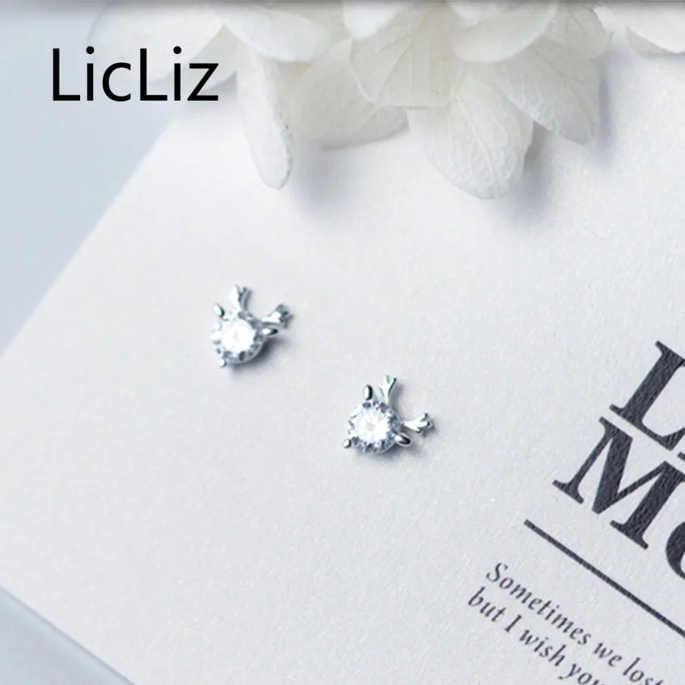 LicLiz New 925 Sterling Silver Zircon Stud Earrings for Women Little Deer Antlers Design White Gold Cute Jewelry LE0471 | Украшения и