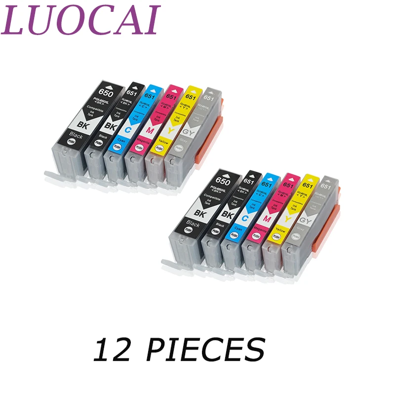 12X чернильные картриджи LuoCai совместимые с Canon PGI 650 CLI 651 PGI650 CLI651 PIXMA MG5460 MG5560 MG6360 MG6460