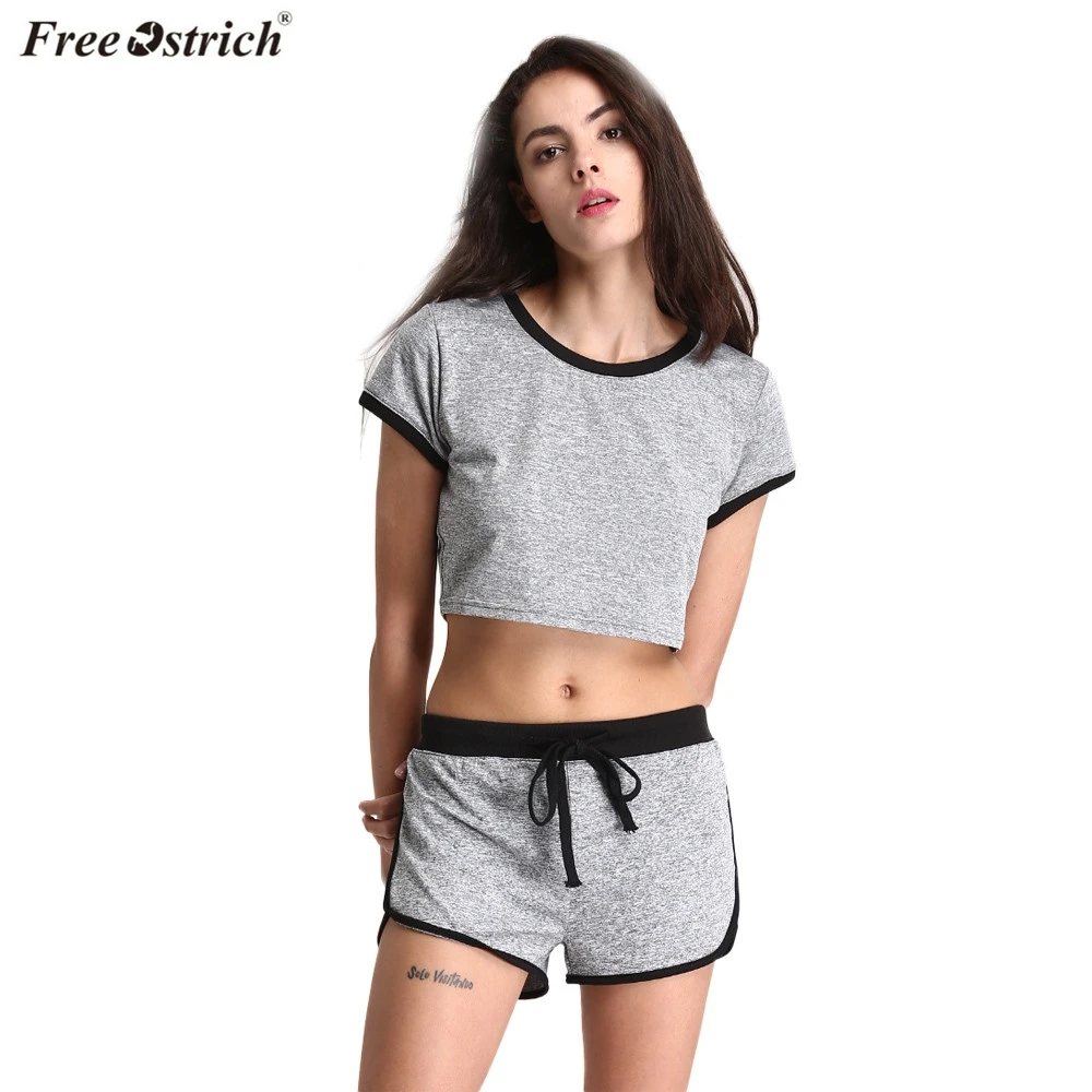 FREE OSTRICH Women Casual Athletic Gym Fitness Loose shorts Set pant suits for women 2 piece sets 2019 FEMME|Спортивные костюмы| |