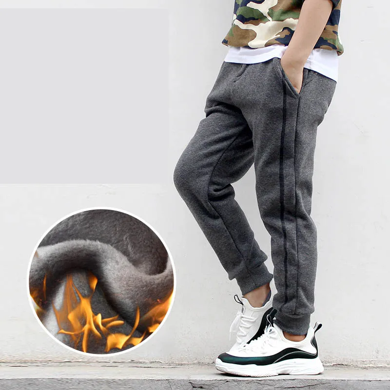 grey boy pant Новые зимние теплые штаны для мальчиков-подростков; теплые флисовые брюки для мальчиков; детские спортивные повседневные штаны; утепленные детские спортивные штаны - Цвет: grey boy pant