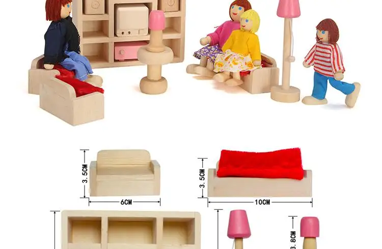 6 rooms children whole set wood pink furniture doll house toys/ Kids girls birthday gifts of wooden kitchen bathroom bedroom toy