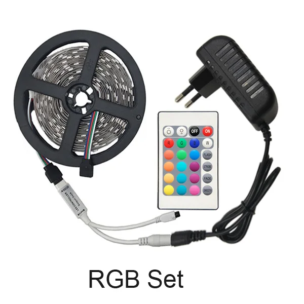 RGB Set Светодио дный полосы света RGB 2835 DC12V 5 м 10 м 15 м 20 м Водонепроницаемый Гибкие освещения строку ленты с 24key контроллер украшение лента - Испускаемый цвет: RGB Set