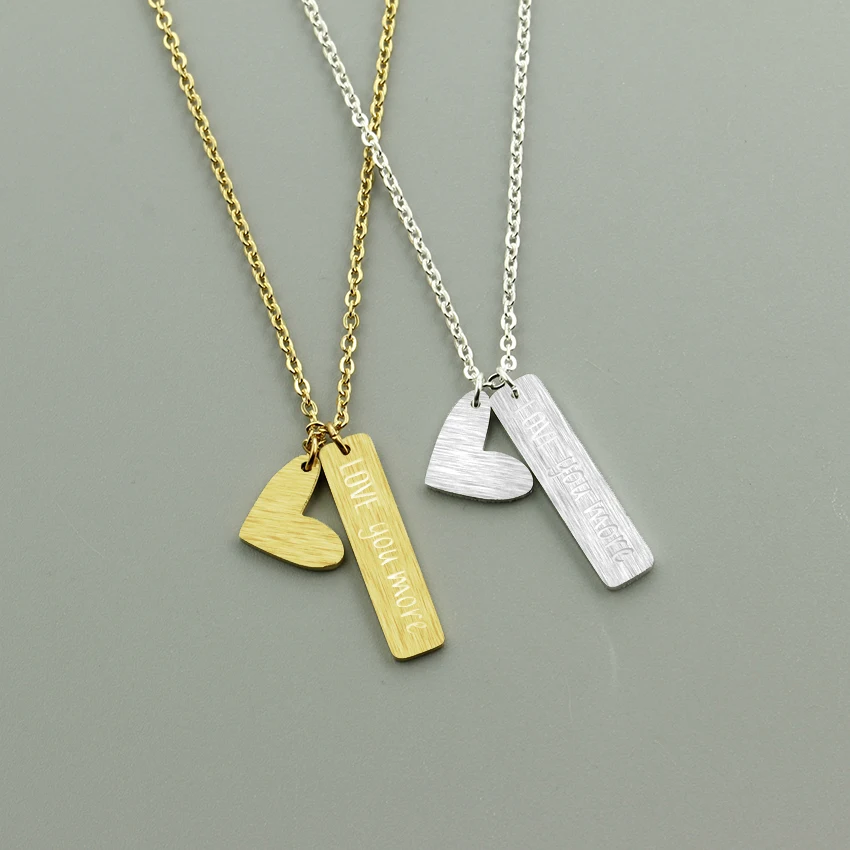 Love You More Heart Necklace Women Men Jewelry Stainless Steel Rose Gold Chain Long Bar Statement Set Bridesmaid Gift | Украшения и