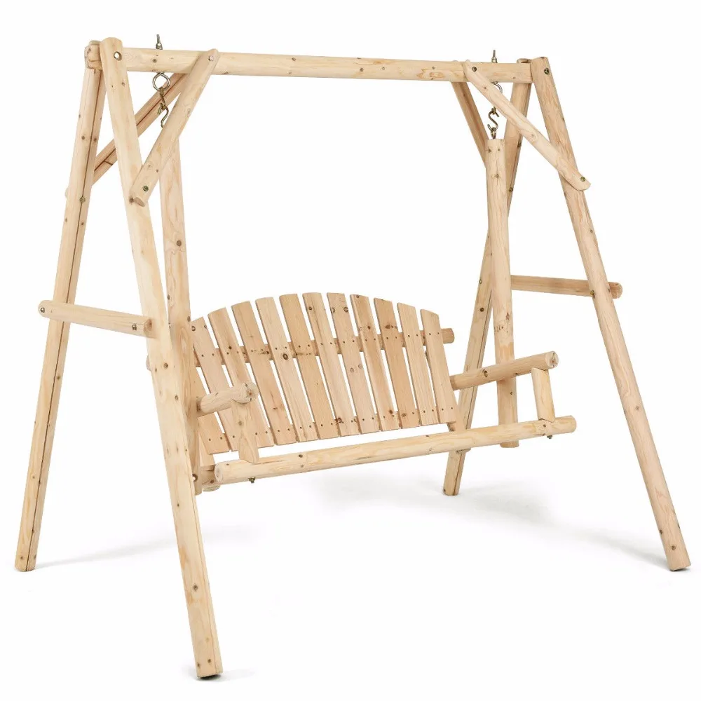 

Giantex Rustic Wooden Porch Swing Bench W/A-Frame Stand Set Natural Garden Furniture NEW Outdoor Furniture OP3701