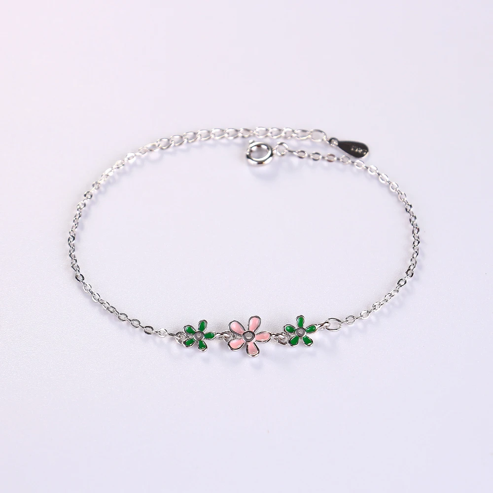 Todorova Pink Green Drop Glaze Daisy Flower Bracelets Female Link Chain Wedding Bracelet Bangle for Women | Украшения и