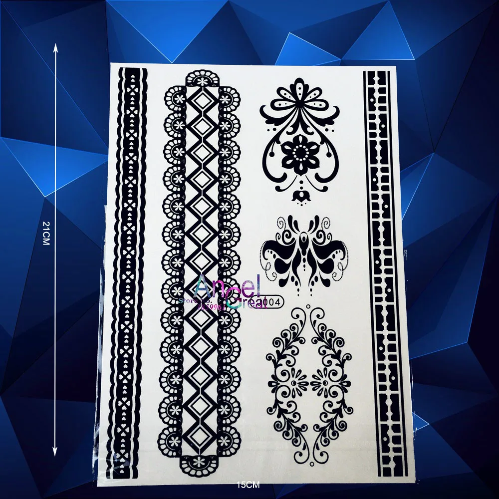 

1PC Removable Black Ink Temporary Tattoo Henna Paste Indian Totem Designs Lace Tattoo Stickers ABJ004 Jewelry Pattern Disposable