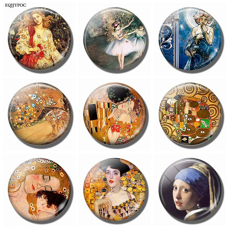 Магнитный стеклянный кабошон Gustav Klimt Art 30 мм наклейка для холодильника Alphonse Fly