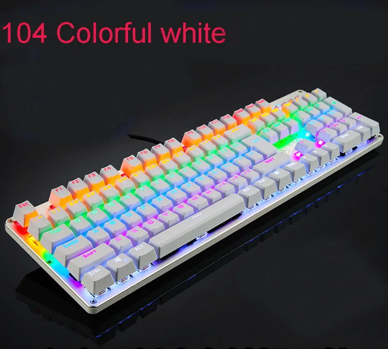 104 colorful white С подсветкой Игры Подлинной Механическая Клавиатуры Черный Синий Переключатель Анти-ореолы Компьютер Световой Металл Проводная Клавиатура - Цвет: 104 colorful white