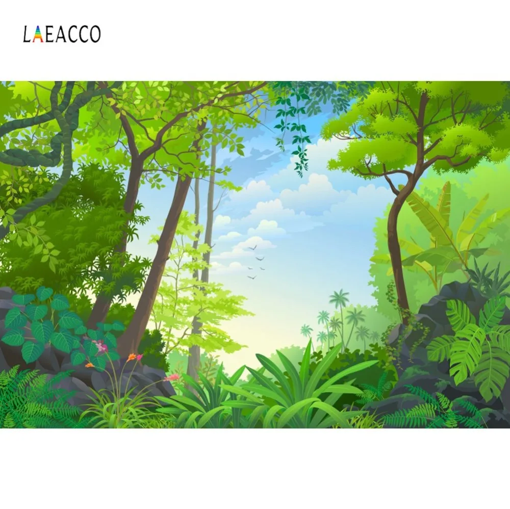 Laeacco мультфильм тропический зеленый лес дерево цветок фото фон ребенок день