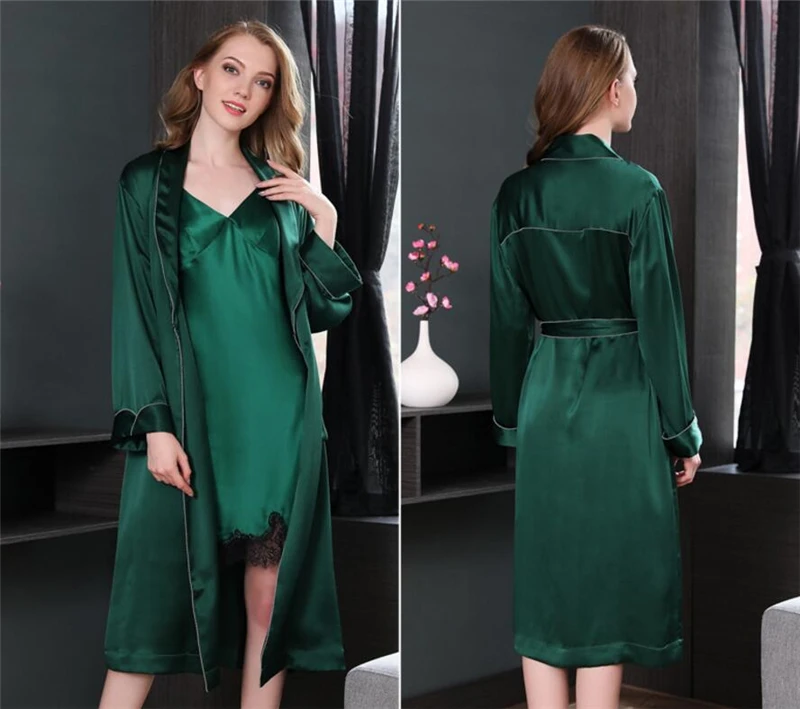 IANLAN Womens Spring Summer Bathrobe 19m/m Heavy Weight Real Silk Nightgown Ladies Silk long Pajamas Single Robe IL00455