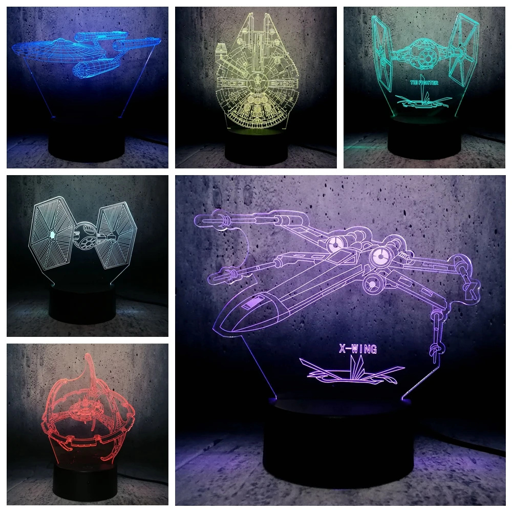 Горячая Распродажа Звездные войны космический корабль 3D Светодиодная лампа