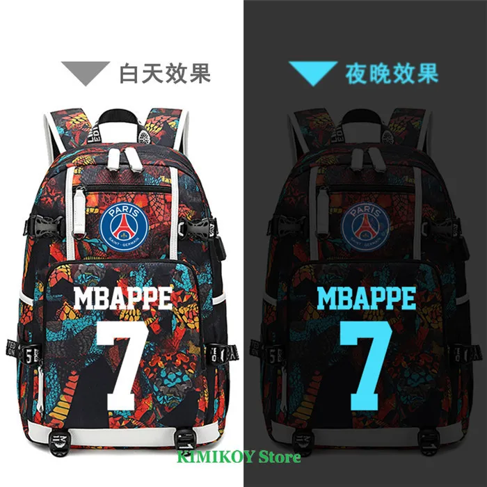 Футболист MBAPPE Neymar GRIEZMANN рюкзак 7 школьные сумки usb зарядка ноутбук Водонепроницаемый путешествия холст сумки большой емкости - Цвет: MBAPPE3