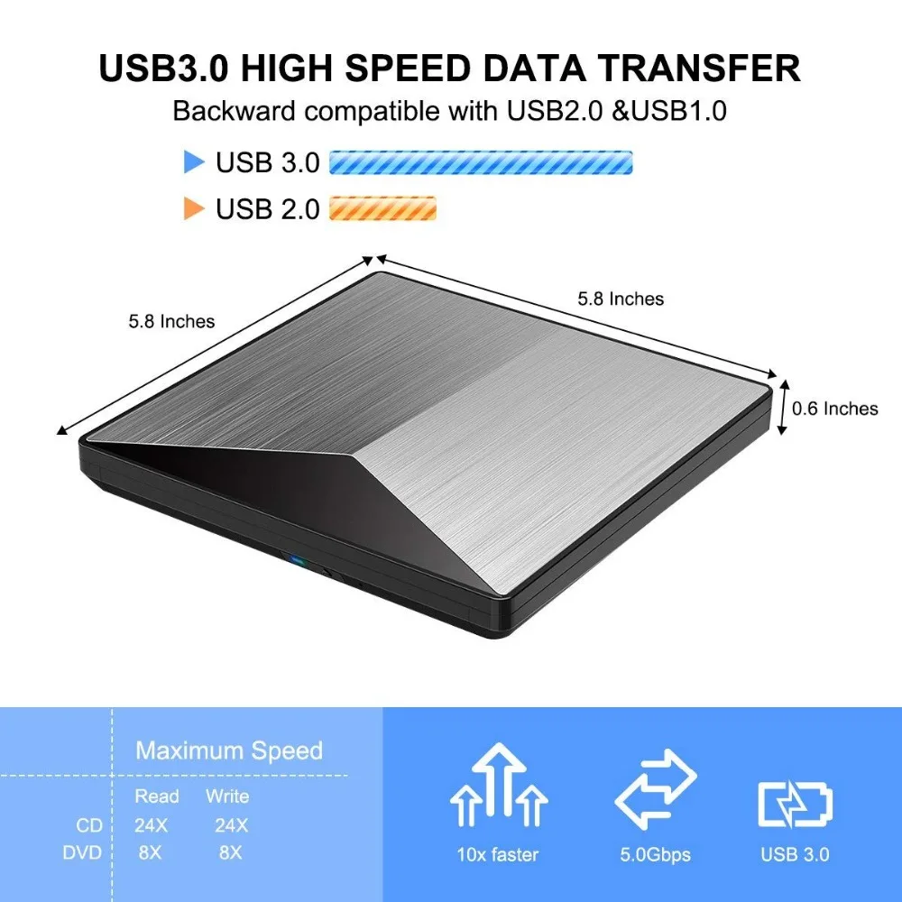 Внешний DVD привод USB 3 0 CD +/-RW горелки Rewriter плеер оптический Superdrive высокоскоростной