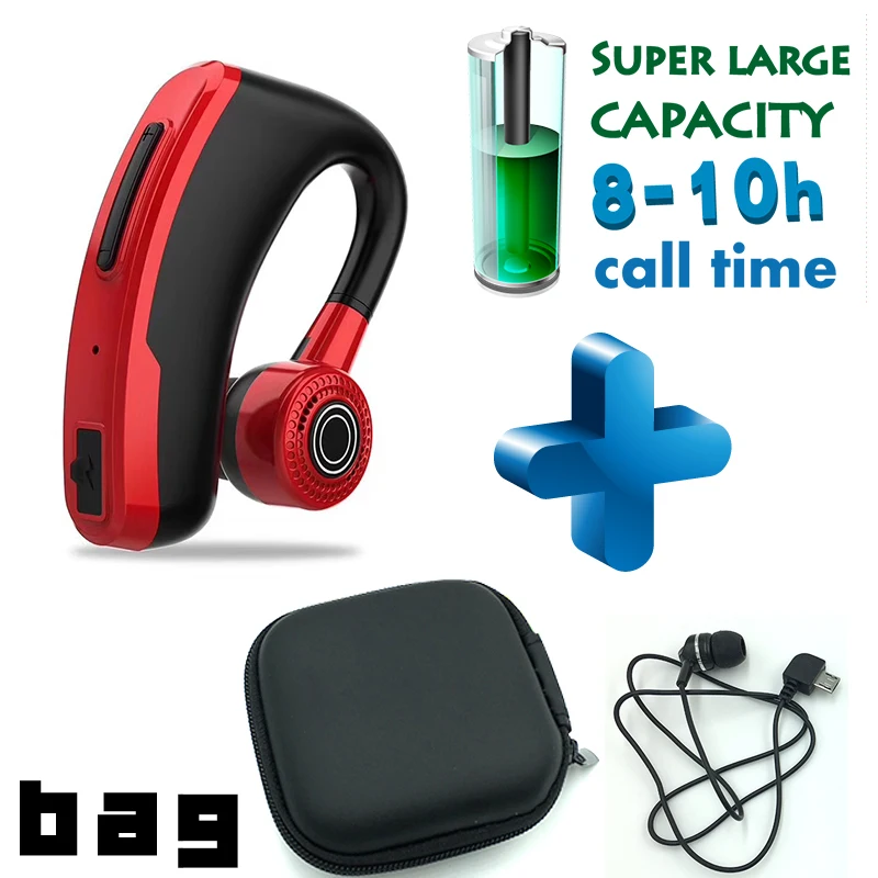 Voice command-R-bag V10 бизнес Bluetooth наушники Быстрая зарядка драйвер Handsfree наушники с микрофоном Голосовая команда Шумоподавление для всех телефонов - Цвет: Voice command-R-bag