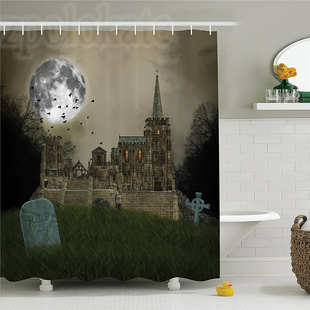 Готический Декор набор занавесок для душа старая деревушка и могила со