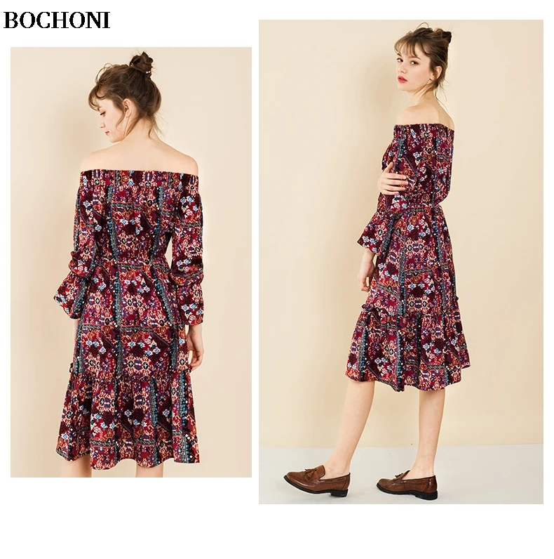 BOCHONI 2018 new arrive summer ruffles party dress red print Женская одежда