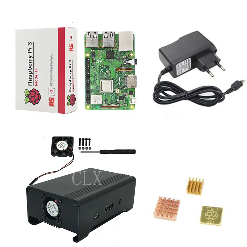 Raspberry Pi 3 Model B+/3 стартовый комплект+ металлический корпус+ вентилятор+ адаптер питания+ радиатор для RPI 3/3b