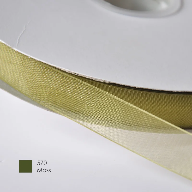 moss 570 Яма 3 мм 1/8 дюймов сплошной цвет прозрачная органза шелковая лента зеленый желтый коричневый для упаковки подарков Свадебные украшения 800 ярдов/партия - Цвет: moss 570
