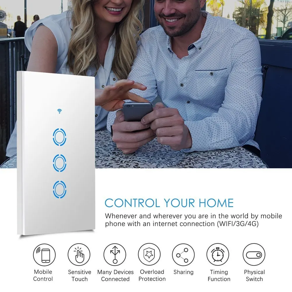 Горячая продажа wifi выключатель света Умный в-стены Голосовое управление