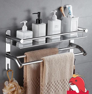 

Free Punching Towel Rack Bathroom Shelf Wall Hanging Bathroom 304 Stainless Steel Toilet Vanity Storage Wall