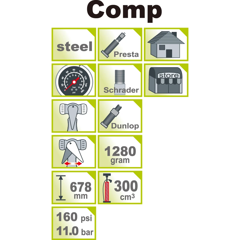 

Icetoolz A551 Comp Steel Floor Pump For Presta for Schrader for Dunlopnlop