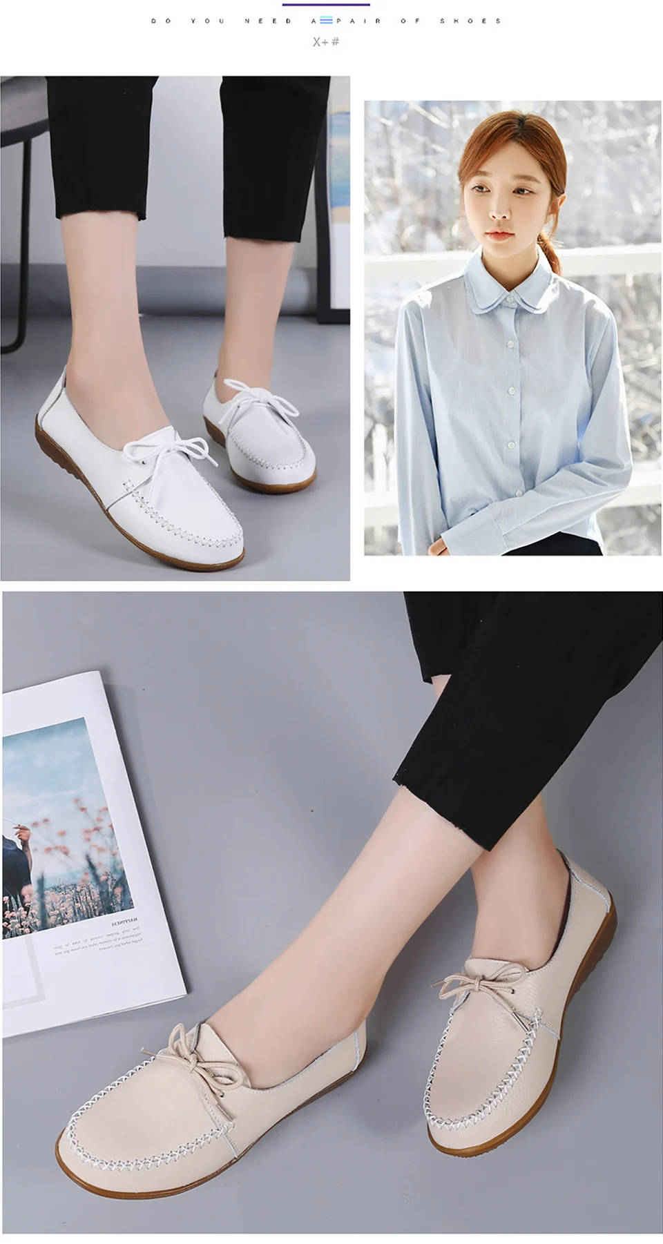 Genuine leather flats ladies Oxford shoes big size 270 loafers solid white shoes women new arrival casual flats woman shoes