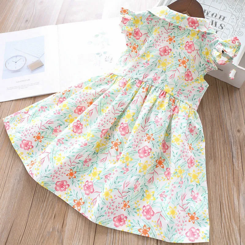 Summer Doll Collar Girls Floral Dress Flutter Sleeve Latest Baby Frock Designs Wholesale | Детская одежда и обувь