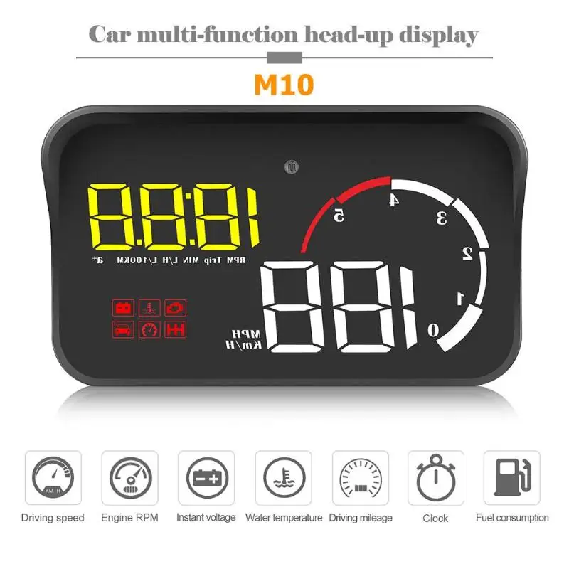 VODOOL M10 автомобильный HUD Дисплей OBD II OBD2 выше скорости Предупреждение напряжения системы безопасности лобовое стекло скорость часы-проектор