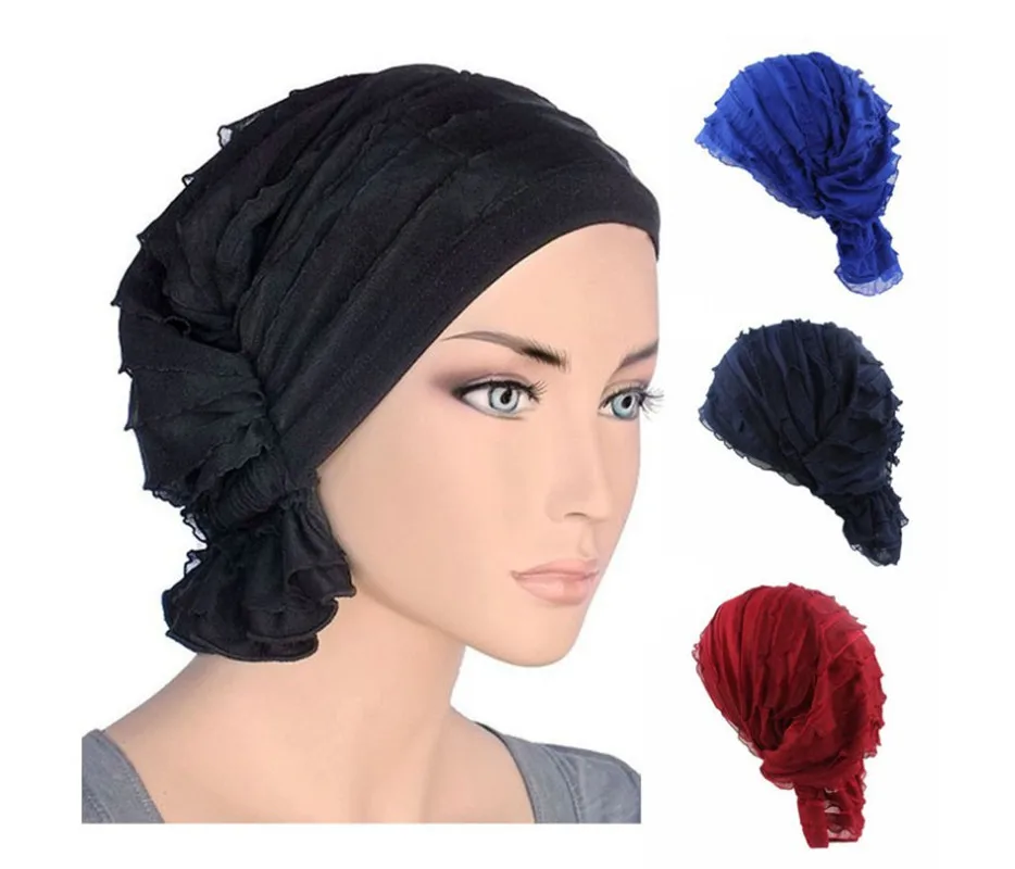 

Muslim Bonnet Womens Hijab Chiffon Turban Hat Headwear Cap Head Wrap Cancer Chemotherapy Chemo Beanies Hair Cover Accessories