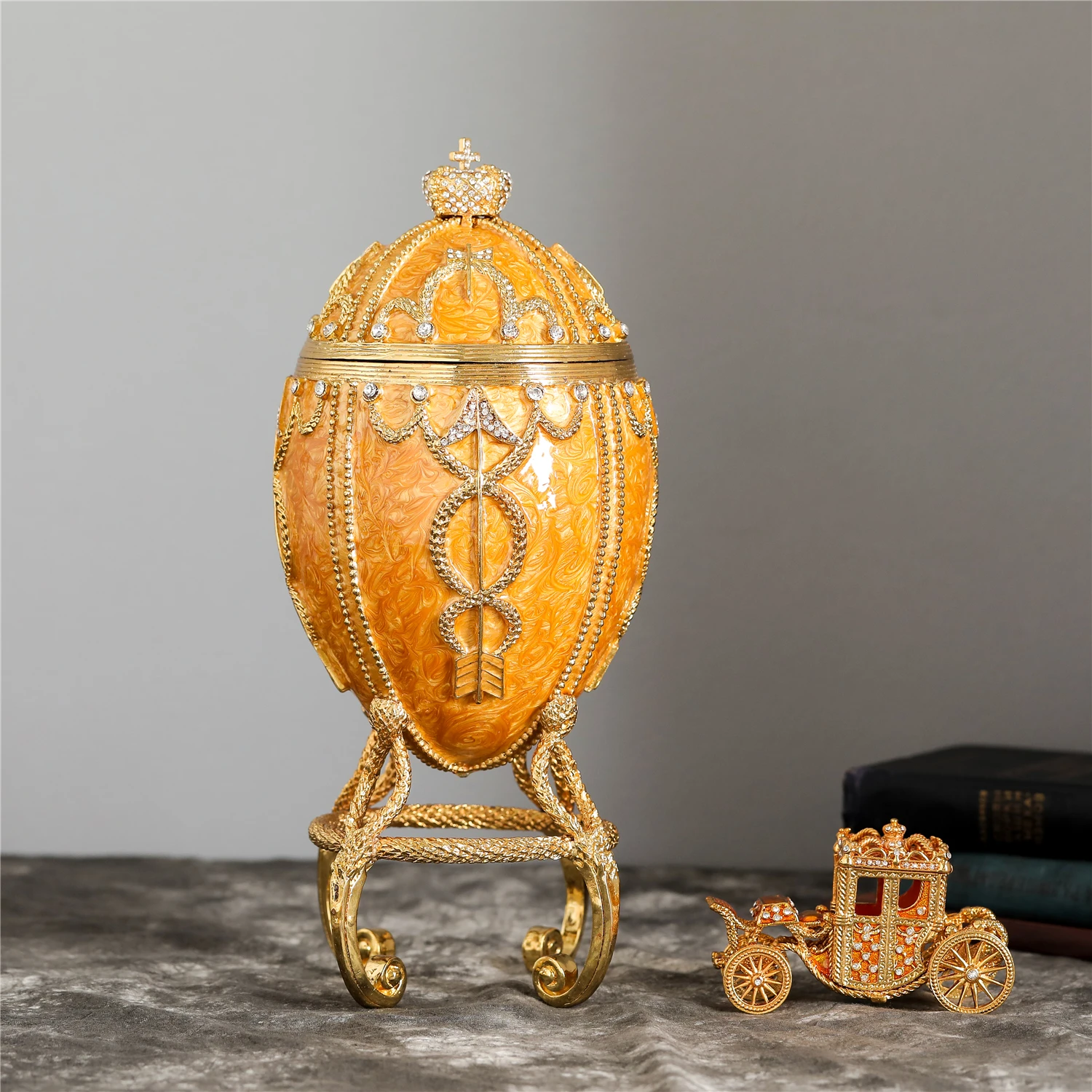 Qifu 1895 Rosebud Faberge яйцо с кареточкой Реплика для домашнего декора | Дом и сад