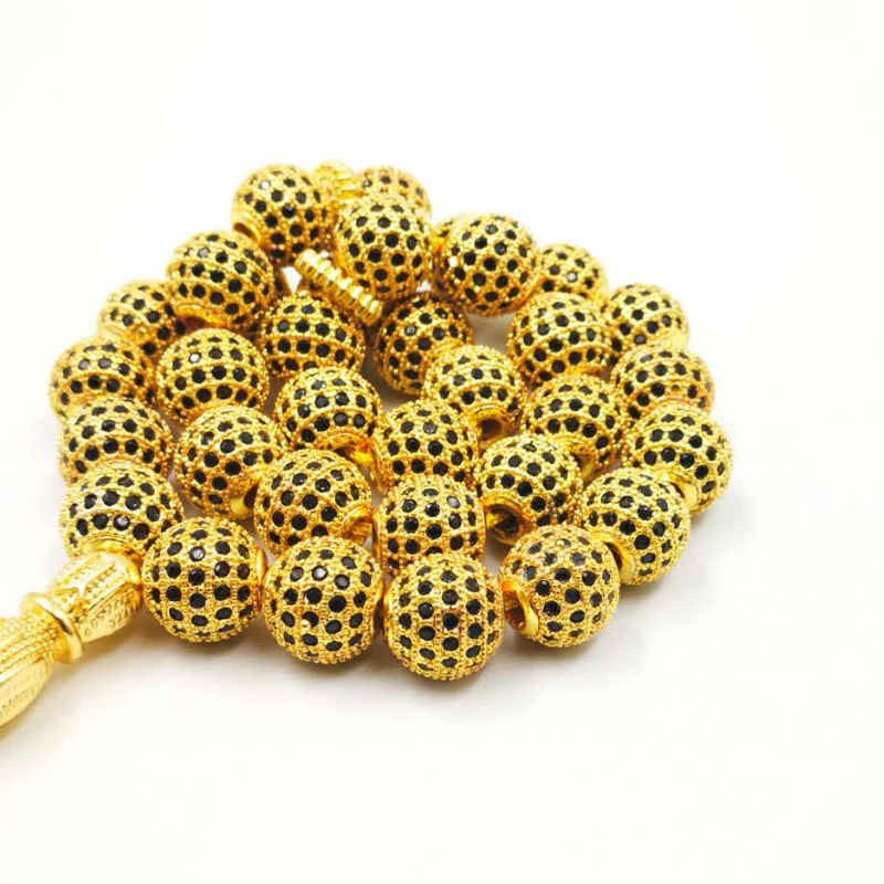 Роскошный Tasbih 33 Медные Бусины инкрустация Цирконом Eid al-Adha Подарочный браслет