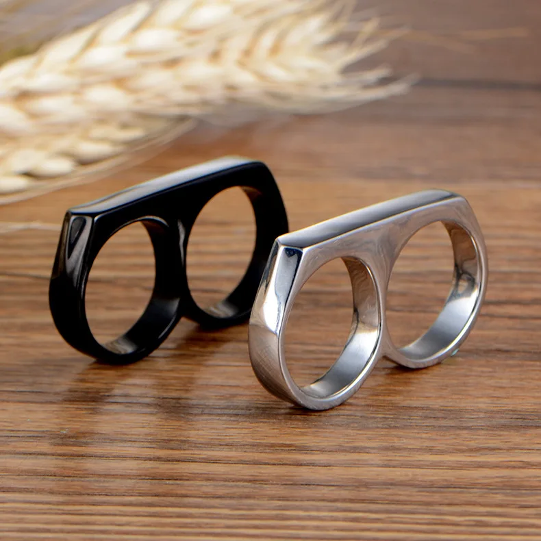 Men's Double Fingers Rings Hip-hop Smooth Titanium Steel Ring | Украшения и аксессуары