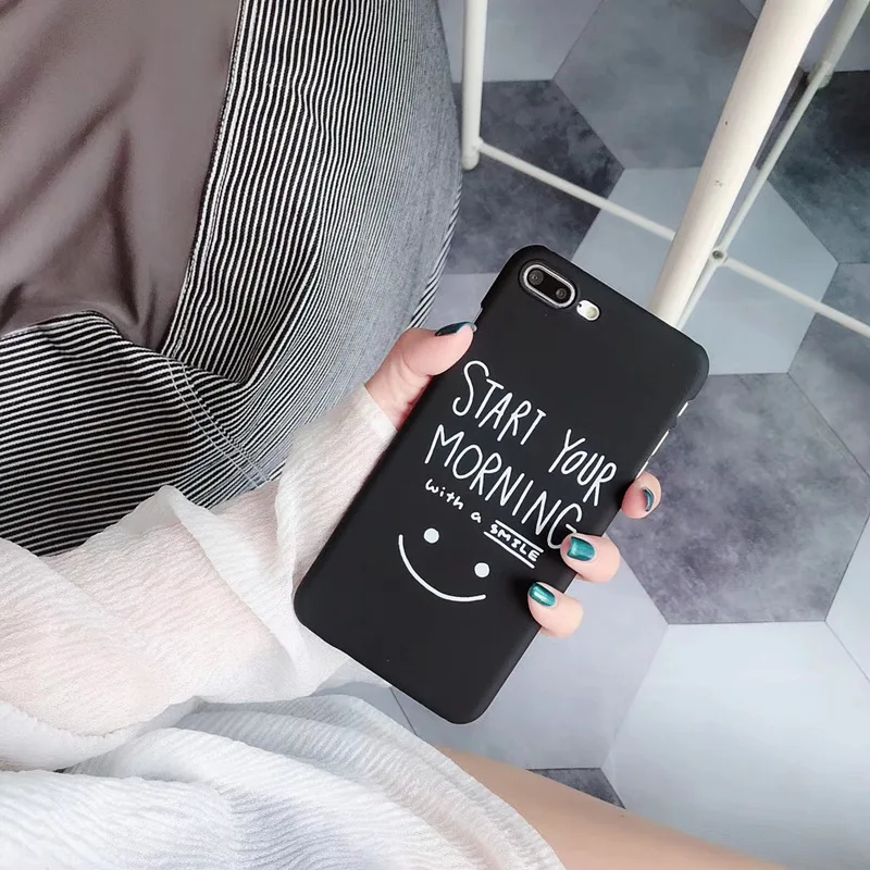 smile face words Hard Phone Case For iPhone 6S 6Plus 7 8 X XR XS MAX women yellowlack simple design Frosted PC telefon Cover |