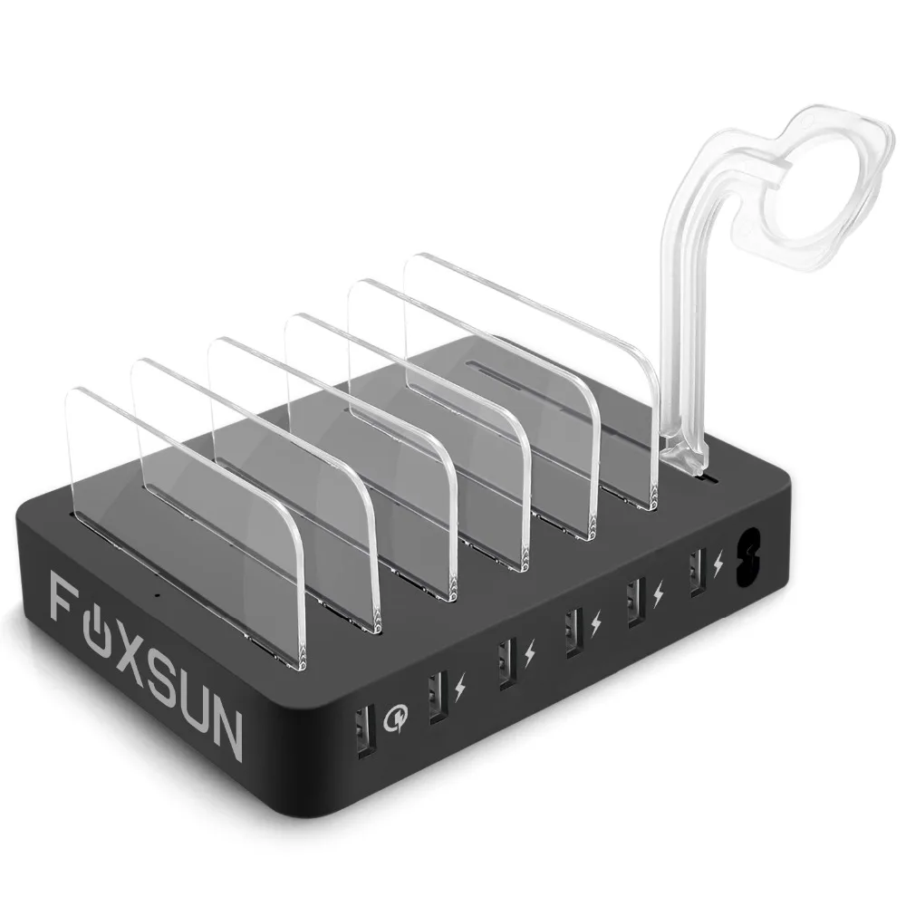 FOXSUN 6-портовая usb-подставка для быстрой зарядки с подставкой Apple Watch док-станция