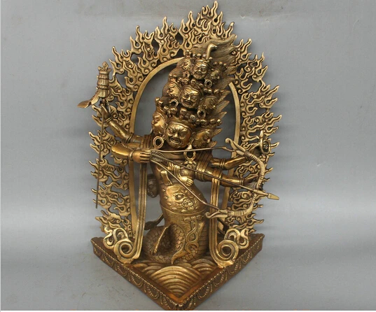 

12'' China Tibet Rahula Lord of Hell Snake Body Buddha Arrow Bronze Statue decoration bronze factory outlets free shippin