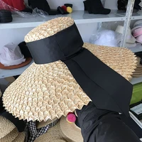 new fashion women sun hat natural straw large wide brim summer casual beach hat elegant ladies floppy kenturky derby hat
