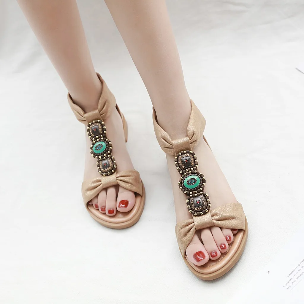 SAGACE; Новинка года; женские босоножки на платформе; chaussures femme; Женская обувь в богемном стиле; Ретро; римские повседневные сандалии на плоской подошве, украшенные жемчугом и кристаллами, на молнии