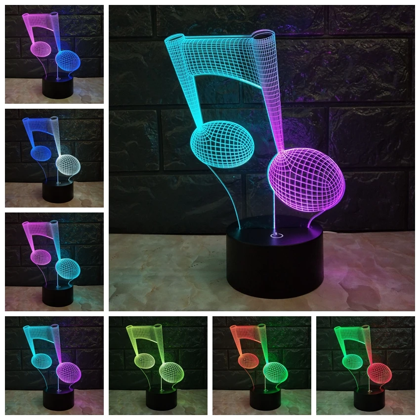 Музыкальная нотка 3D лампа USB ночной Светильник Mixcolor RGB выцветающий светодиодный