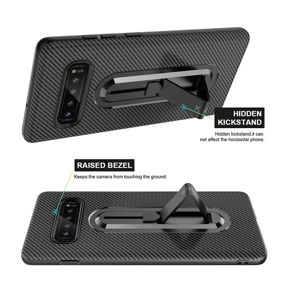 Bumper Carbon Fiber Cover Case Mobile Phone Holder Stand For Samsung S8 Hard Bracket J7 S7 S9 S10 Plus | Мобильные телефоны и