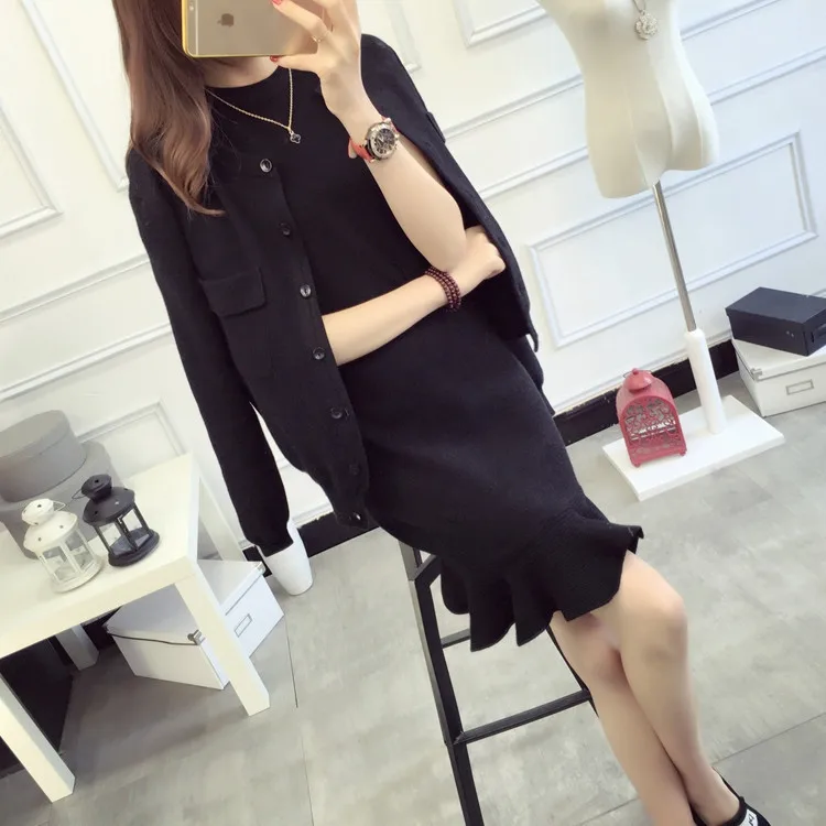 Женский трикотажный комплект из жакета и платья русалки с оборками|dress set|set
