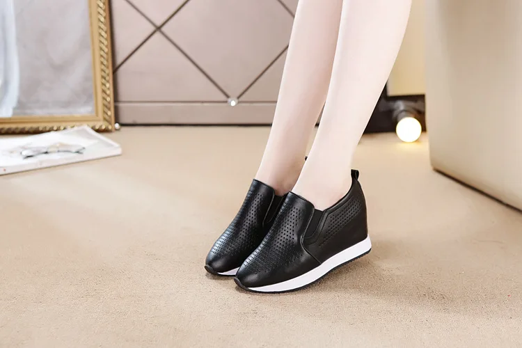 Женская обувь на платформе; Лоферы для вождения, визуально увеличивающие рост; повседневная обувь на танкетке из сетчатого материала; женская обувь; Chaussure Femme; кроссовки на каблуке 7 см; A11-36