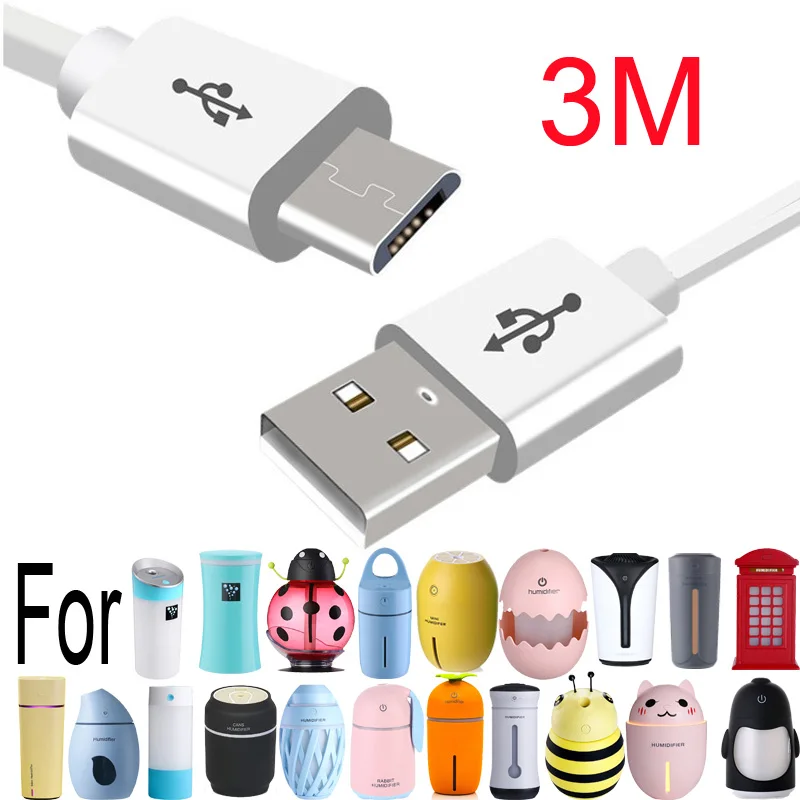 Новый 3 м микро usb кабель для зарядки автомобиля увлажнитель воздуха мини